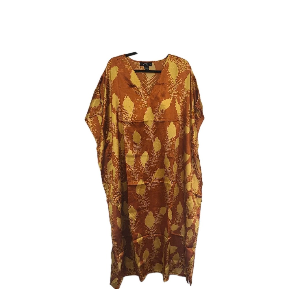 Vintage Midnight Velvet Kaftan Feather Print Caftan Cover Up‎ Dress One Size